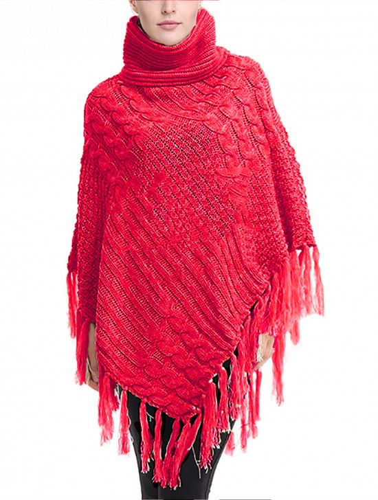 Cowl Neck Cape/Poncho W/Fringes